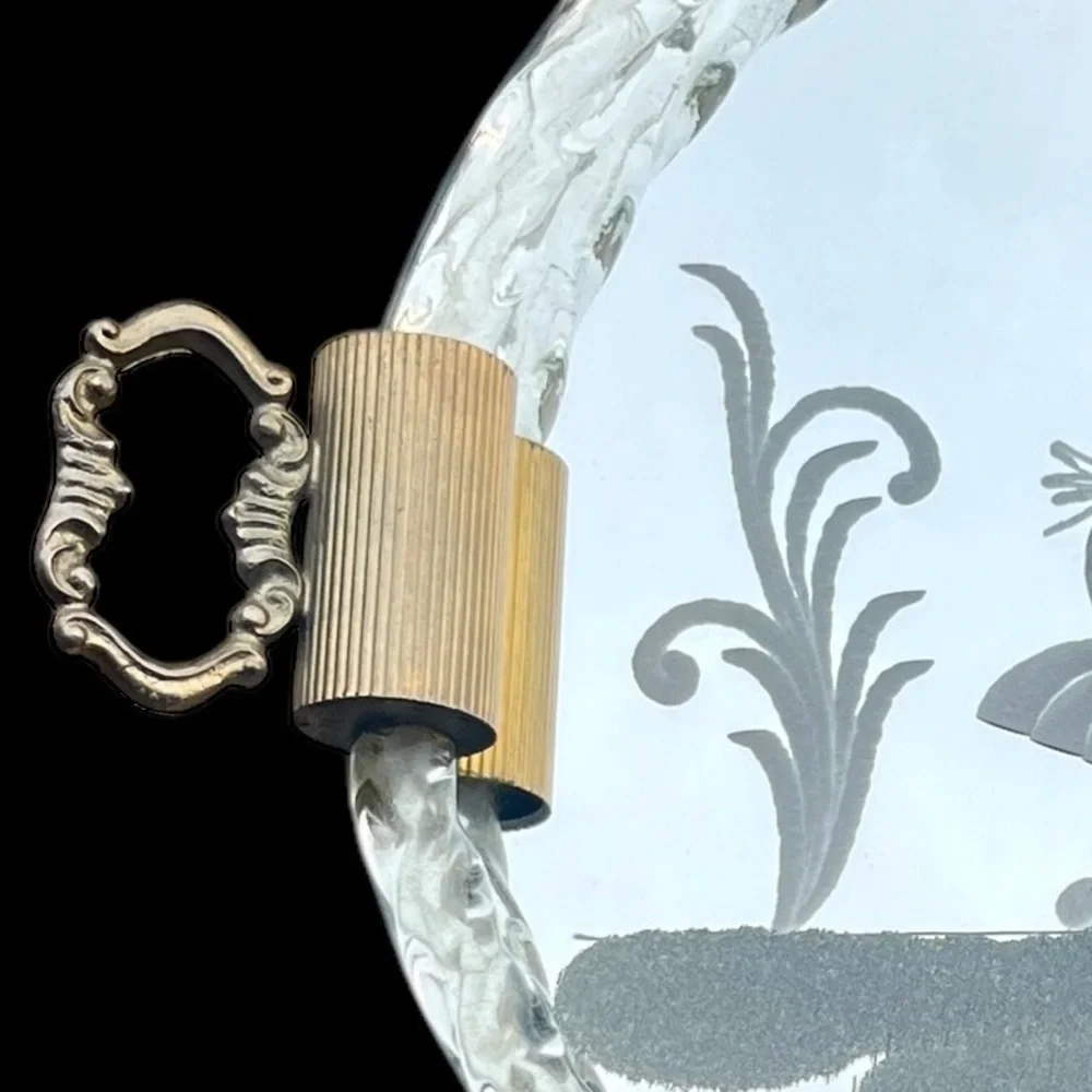 SOLD Vintage Venetian Glass Etched Mirror Tray Vanity Serving Ercole Barovier - Picture 3 of 7